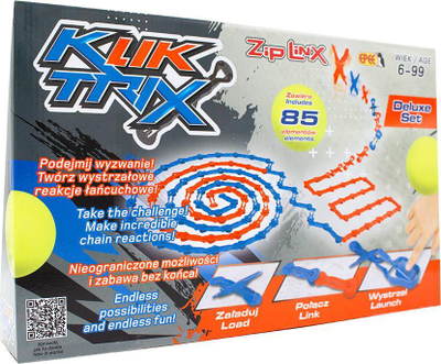Lodër zinxhir-reaksioni EP KlikTrix Deluxe Set, 38 clickers, 5 topa, shumëngjyrëshe