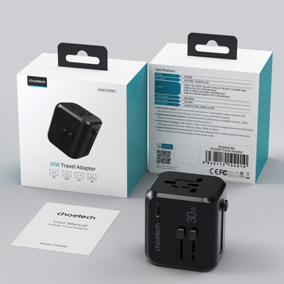 Karikues udhëtimi Choetech PD5008, 30W, 3x USB A 1x USB C, i zi