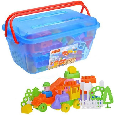 Lodër konstruktore Polesie Builder Blocks, 124 copa, me kuti plastike, shumëngjyrëshe