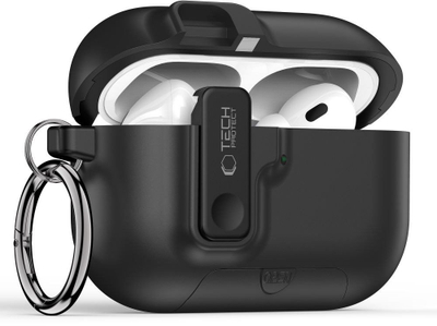 Kuti mbrojtëse Tech-Protect Slim Hook për Apple AirPods Pro 3, polikarbonat, me karabinë, e zezë