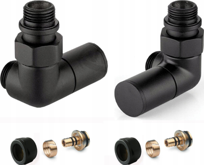 Set valvulash aksiale radiatorësh APM, për gypa PEX 16mm, e zezë mat