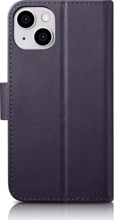 Mbulesë portofol iCarer Wallet Case 2in1 për iPhone 14, lëkurë natyrale, Anti RFID, lejla e errët