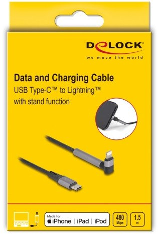Kabllo USB Delock 85405 Lightning në USB C, 1.5m, gërshet tekstili, i zi