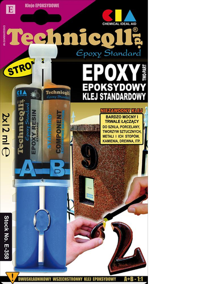 Епоксиден лепак Техниклл Епокси Стандард E-402, двокомпонентен, 2x12ml, проѕирен