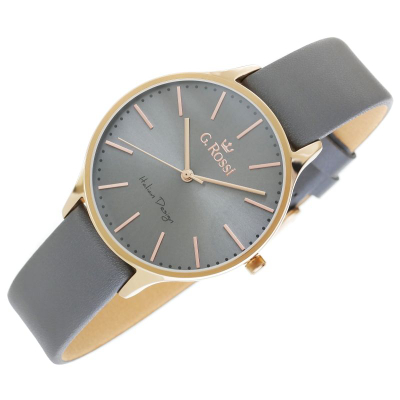 Orë gocash G. Rossi 10317A8-1B3, quartz, rrip lëkure, gri rose gold
