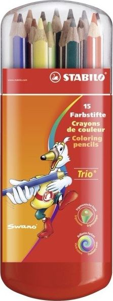 Lapsa me ngjyra Stabilo Trio, 15 ngjyra, formë trekëndore, kuti plastike