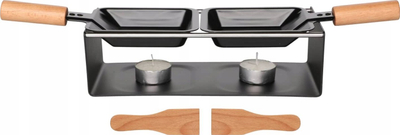 Set raclette Maku, 2 tiganë, metal edhe dru ahu, i zi