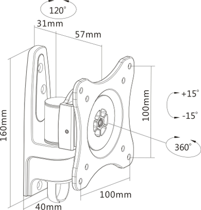 Mbajtëse muri për monitor InLine, 27", 15 kg, e zezë