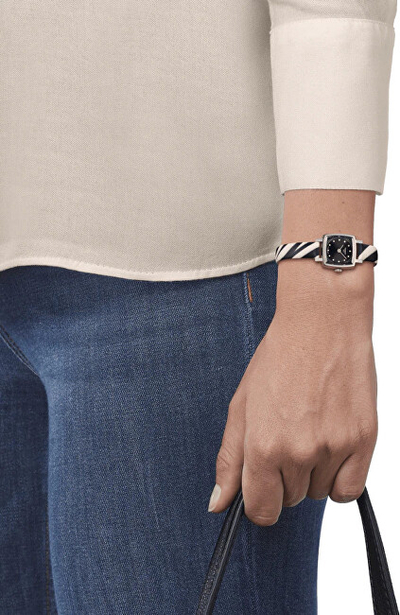 Orë dore për femra Tissot T-Lady Lovely Square, e bardhë/zezë