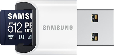 Kartë memorie Samsung PRO Ultimate MB-MY512, 512GB MicroSDXC UHS-I, klasë U3 A2 V30, blu