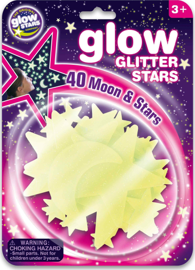 Ngjitës fluoreshentë Brainstorm Toys Stars And Dinosaurs, 40 copë, që shkëlqejnë në errësirë, shumëngjyrëshe