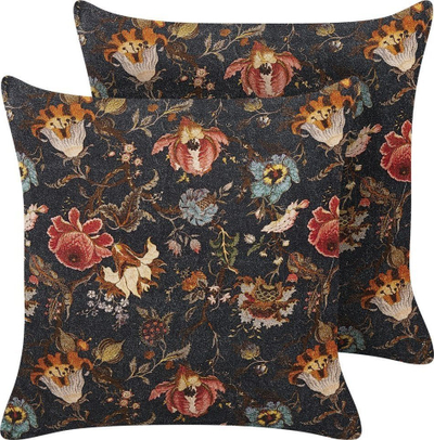 Set jastëkësh dekorativë Beliani RAMONDA, 45x45cm, velvet, shumëngjyrësh me motive florale