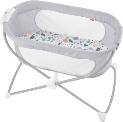 Kreveti lëkundës për bebe Fisher Price Soothing View Bassinet, palosës, me rrjetë anësore, gri