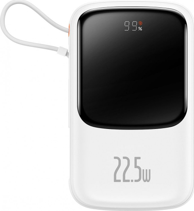 Надворешна батерија Baseus Qpow со дигитален екран, 10000mAh, USB C, бела