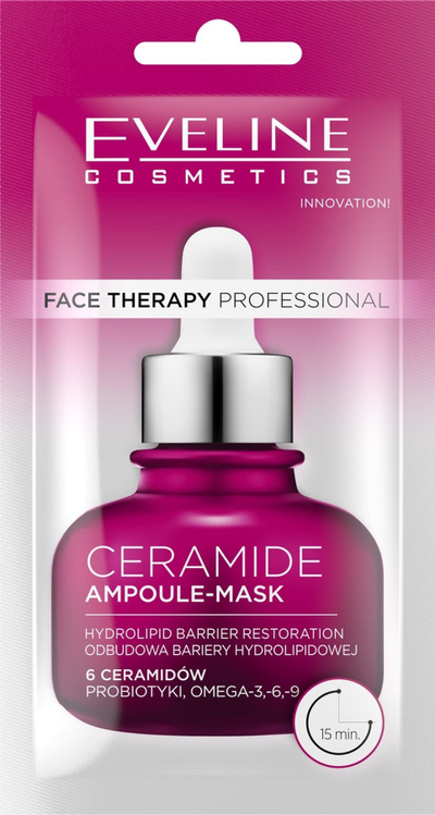 Maskë fytyre Eveline Face Therapy Professional Ceramide Ampoule-Mask, me ceramide, që lag dhe zbut lëkurën e thatë