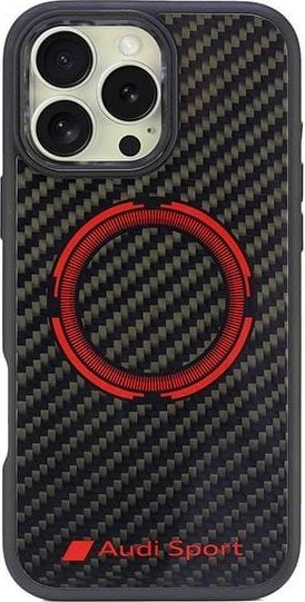 Kapak telefoni Audi Sport Carbon Fiber, MagSafe, për iPhone 16 Pro Max 6.9", i zi me të kuqe