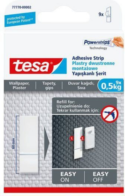 Shirita ngjitëse Tesa Powerstrips 77770, të heqshme, për korniza në letër muri, të bardha