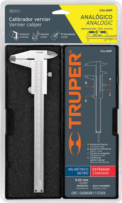 Kalibër analog Truper CAL-6MP, 6", çelik inox, ngjyrë argjendi