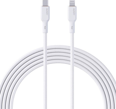 Kabllo karikimi Aukey NCL2 USB C në Lightning, 1.8 m, najlon i thurur, e bardhë