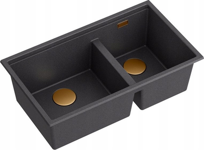 Lavaman kuzhine Quadron GraniteQ CLARK 842, 2 ena, nënplan, 840x485x255 mm, onyx me kullues bakri