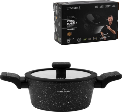 Tengere me kapak Starke Pro Ceres Marble, 1.6L, veshje jo ngjitëse, e zezë mermeri