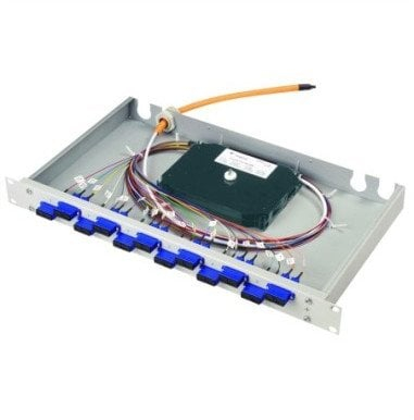Patch panel fibër optike Telegärtner Basis eco 19", 1U, 12x LC Duplex, OM3, me pigtail