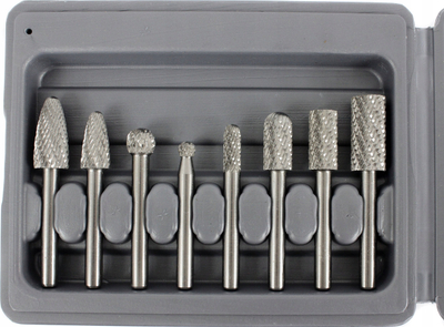 Set frezash rrotulluese për metal HSS, 8 copë, bosht 6 mm, argjend