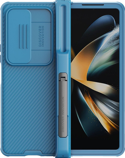 Kllëf telefoni Nillkin CamShield Pro për Samsung Galaxy Z Fold4, me kapak kamere që rrëshqet, me këmbë mbajtëse, blu