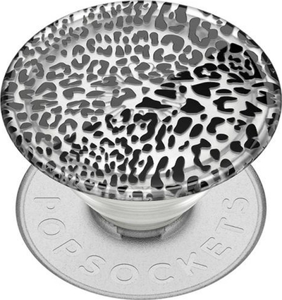 Mbajtëse telefoni PopSockets PlantCore Translucent Black Leopard, me ngjitës, me dizajn leopard, gri me të zezë