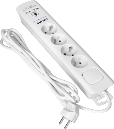 Prizë zgjatëse ORNO OR-AE-13243, 4 dalje 2x USB, kabllo 3m, e bardhë