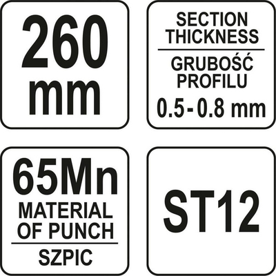 Pinca profili për gipskarton Yato YT-51312, 260mm, trashësi profili 0.5-0.8mm, e zezë kuqe
