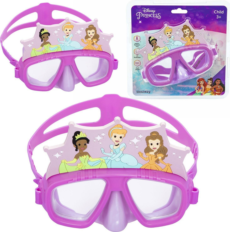Maskë noti për fëmijë Bestway 9102X Princesses, lente polikarbonat me filtër UV, e vjollcë