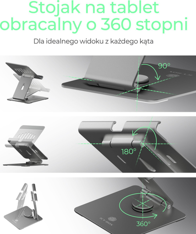 Stendë tableti Icy Box IB-TH200-R, alumini, rrotullim 360°, ngjyrë argjendtë