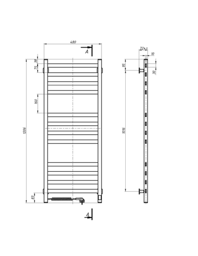 Radiator elektrik për peshqirë Navin Avangard Sensor, 480x1200, me termostat me ekran, i bardhë