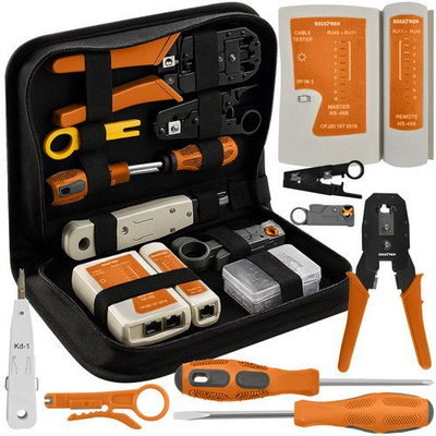 Set testimi kabllosh rrjeti Bigstreen 25835 Network Kit, tester RJ45 RJ11, me presë krimpimi, i zi