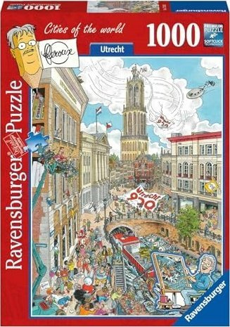 Puzzle Ravensburger Cities of the World Utrecht, 1000 copa, ilustrim qyteti, shumëngjyrësh