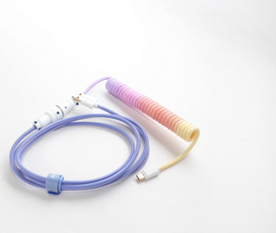 Kabllo spirale për tastierë Ducky Coiled Cable V2 Afterglow, USB A në USB C, me kokë aviacioni 5 pin, me shumë ngjyra