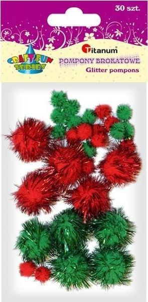 Set pompone zbukuruese Titanum Glitter, 30 copë, 10 dhe 20 mm, të kuqe dhe jeshile