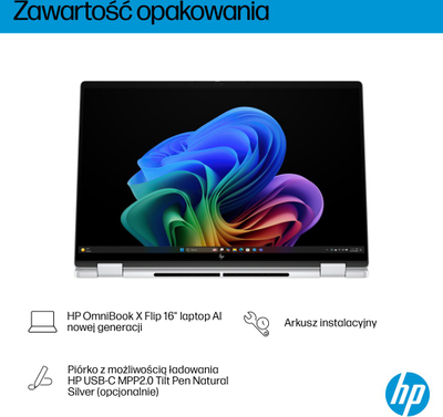 Laptop 2-në-1 HP OmniBook X Flip 16-as0003nw, 16", 1TB, i argjendtë