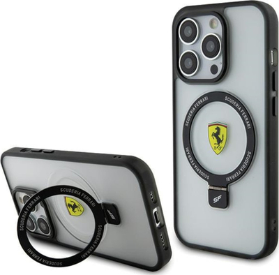Mbrojtëse telefoni Ferrari Hardcase për iPhone 15 Pro, MagSafe Ring Stand, transparente