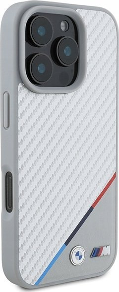 Mbështjellës telefoni BMW M Tricolor Line, MagSafe, për iPhone 16 Pro 6.3", gri