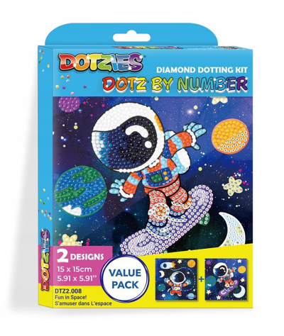 Set pikturimi me gurë Diamond Dotz Dotzies Outer Space, 2 dizajne, 15 x 15 cm, shumëngjyrësh