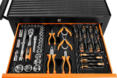 Karrocë veglash NEO TOOLS 84-214-6, 5 sirtarë, 117 vegla, e zezë