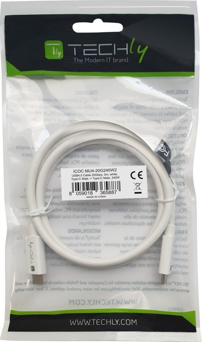 Kabllo USB Techly ICOC-MU4-20G240W2, USB4 Gen 2x2, 240W PD, 2 metra, e bardhë