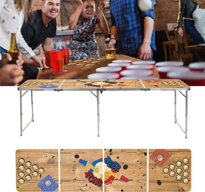Tavolinë palosëse lojërash HI Beer Pong, 240x60x55 cm, MDF dhe alumin, shumëngjyrëshe