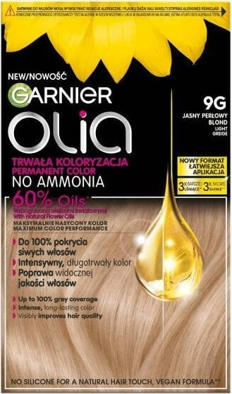 Bojë flokësh Garnier Olia 9G Light Greige, ngjyrë e përhershme, greige e çelët