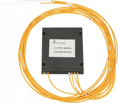 Ndarës optik Extralink PLC 1:4, fibër G657A, kabllo 2.0mm 1.5m, modul ABS