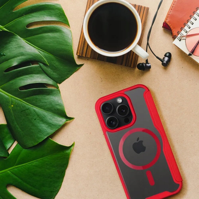 Këllëf telefoni Smart Mag për iPhone 15 Pro Max, kompatibil MagSafe, i kuq