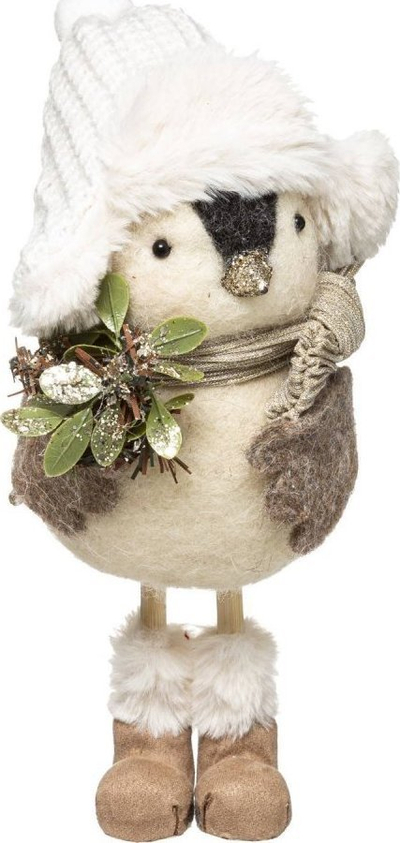 Figurinë dekorative Krishtlindjesh Fééric Christmas Pinguin, 26 cm, me lule, bezhë