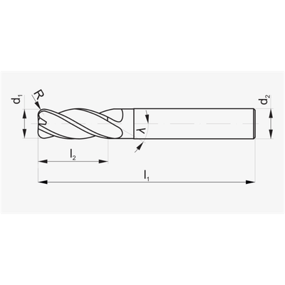 Freza cilindrike FANAR VHM X-MILL 345, diametër 5 mm, 3 tehe, gri